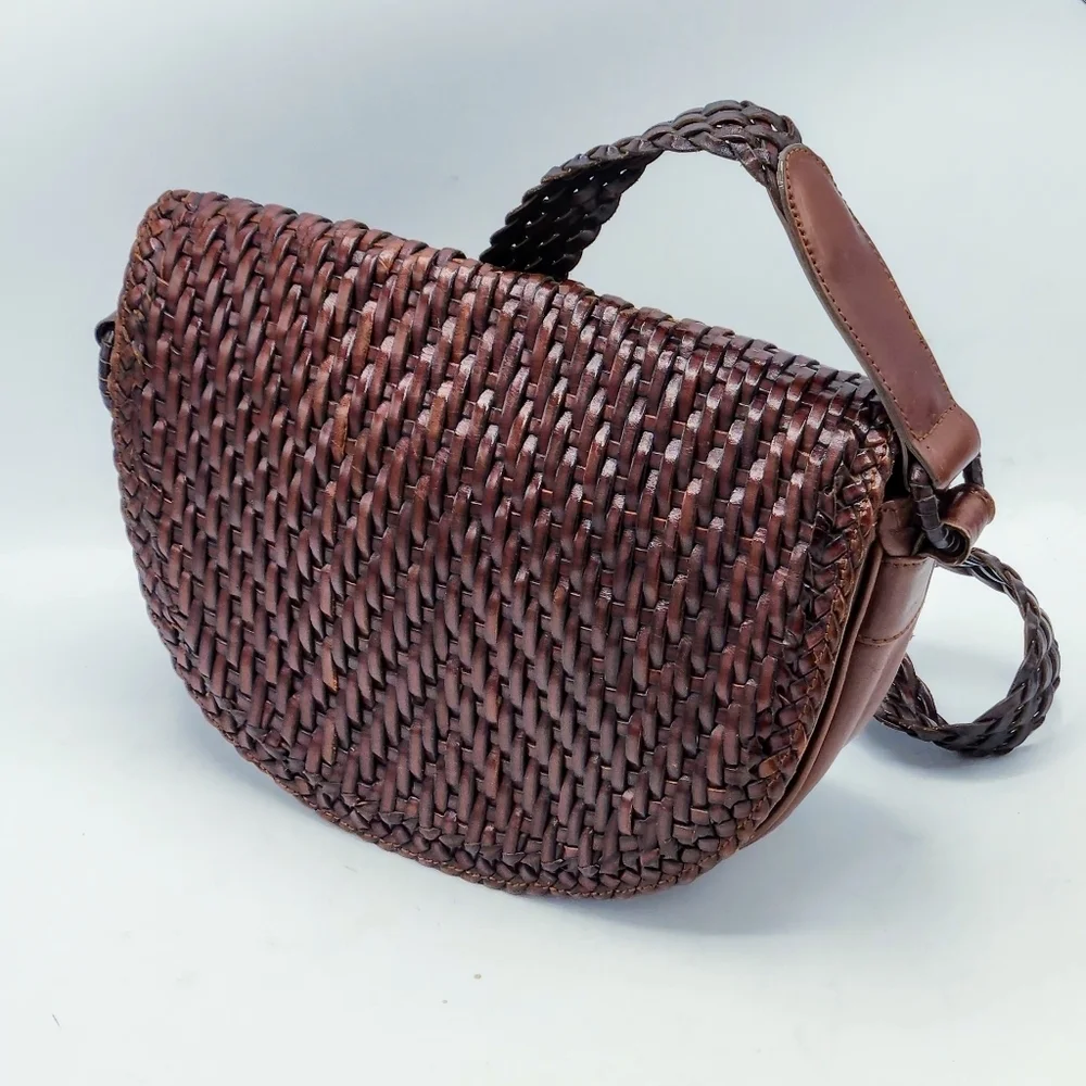 De Vecchi Hamilton Hodge Vintage Leather Woven Saddle Bag In Brown - Picture 2 of 14